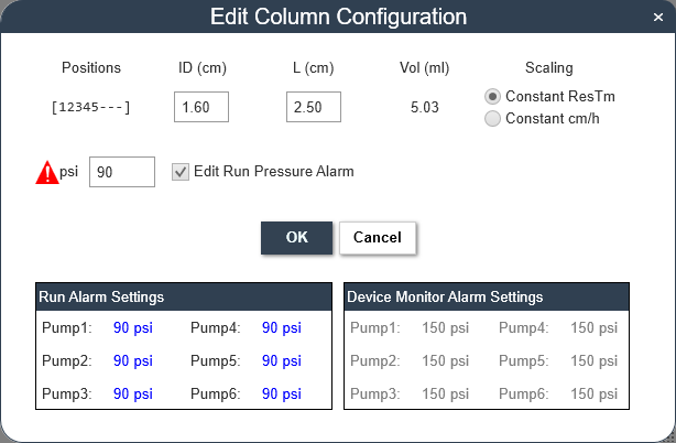 Edit Column Configuration Screen